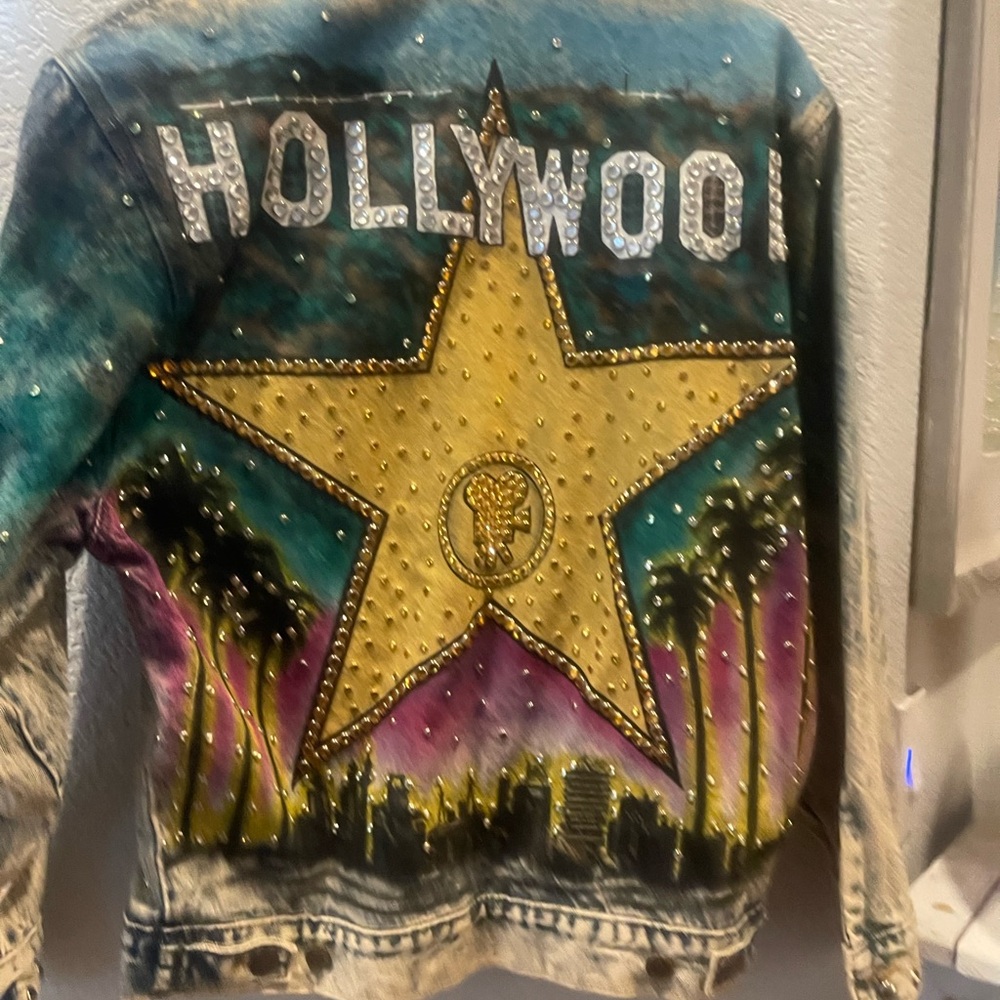 Alamo Studded Denim Jacket with Gold Star vintage size s oversized blingout - Picture 4 of 6